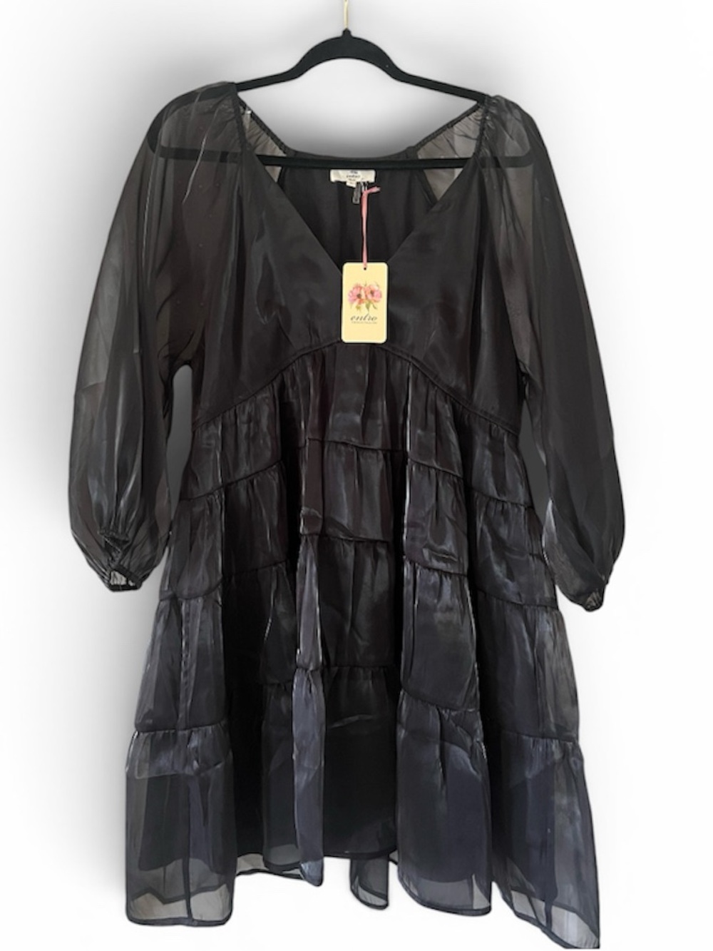 Black Sheer Tiered V-Neck Dress